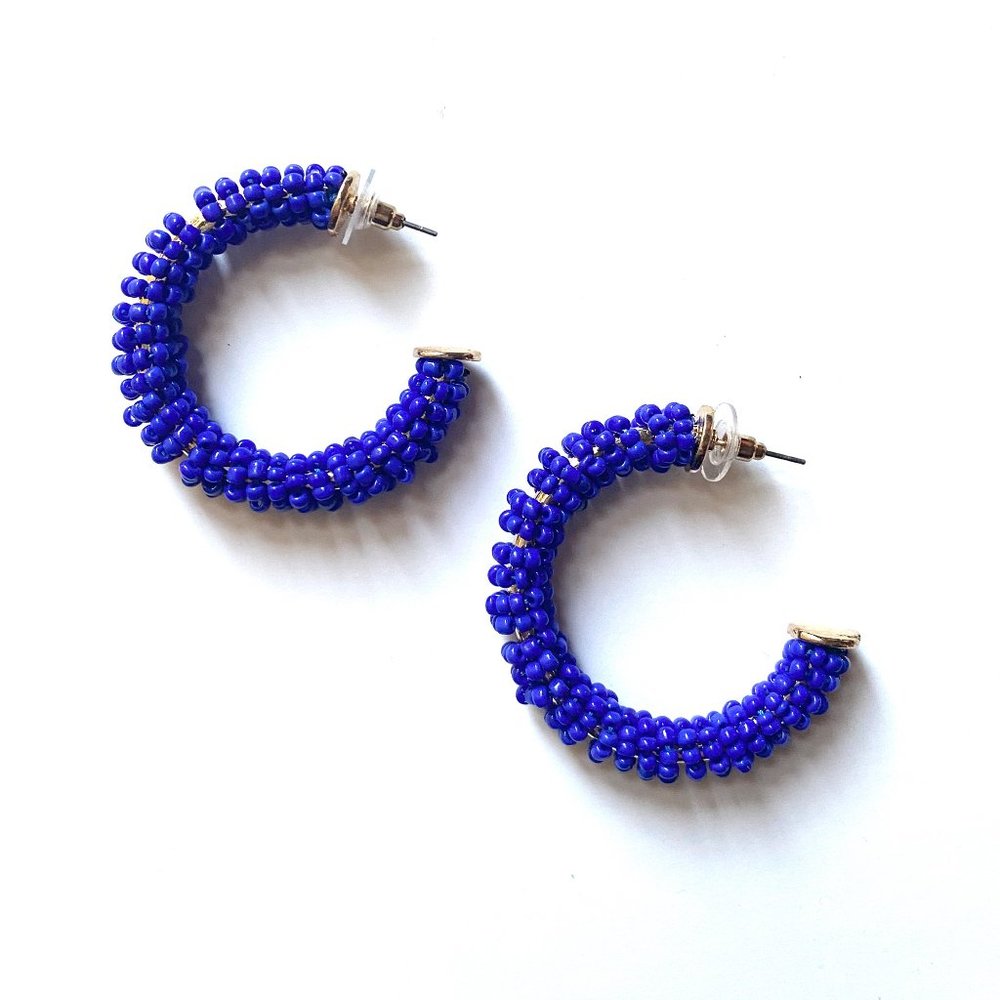 Blue Beaded Hoop Earrings